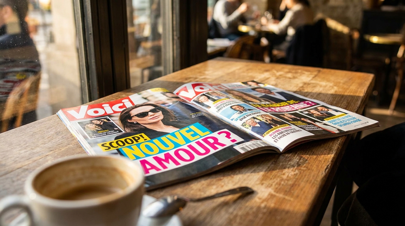 Magazine people ouvert sur une table de café