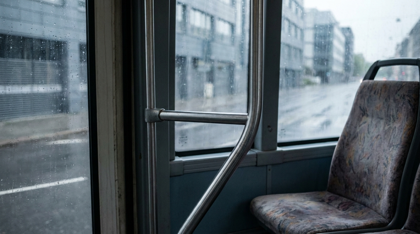 Barre de maintien métallique à l'intérieur d'un bus de ville