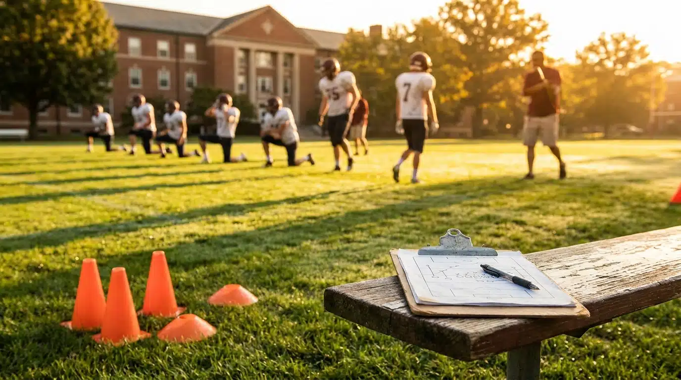 Terrain d'entraînement de football sur un campus universitaire