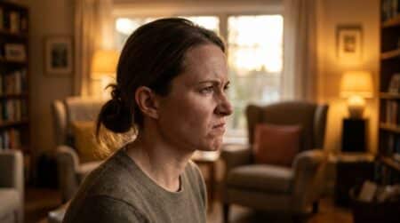 Visage frustré d'une femme retenant sa colère