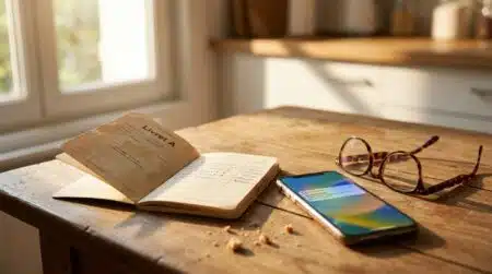 Livret A ouvert sur une table à côté d'un smartphone