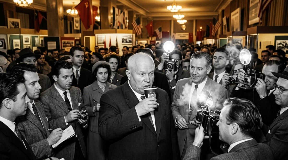 Khrouchtchev goûtant du Pepsi à l'exposition américaine de Moscou en 1959