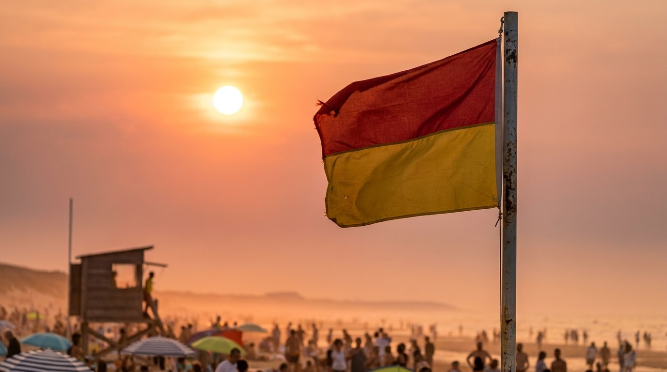 Drapeau de sécurité sur une plage surveillée en été