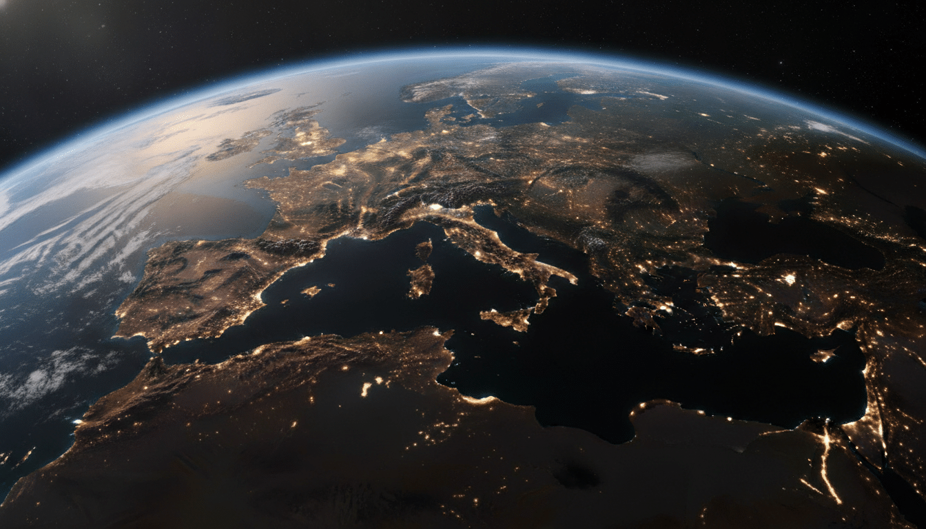 Vue aérienne de la péninsule ibérique depuis l'espace