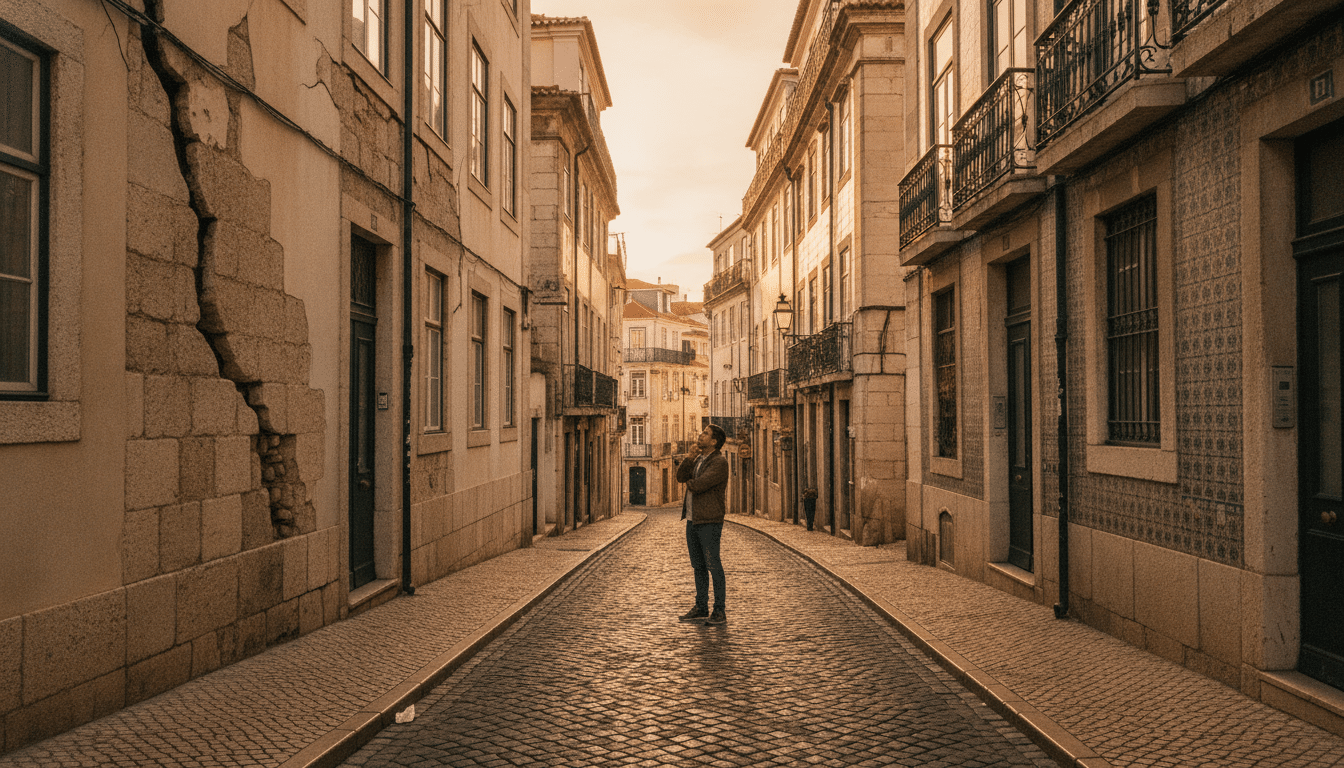 Façades fissurées de Lisbonne rappelant l'activité sismique