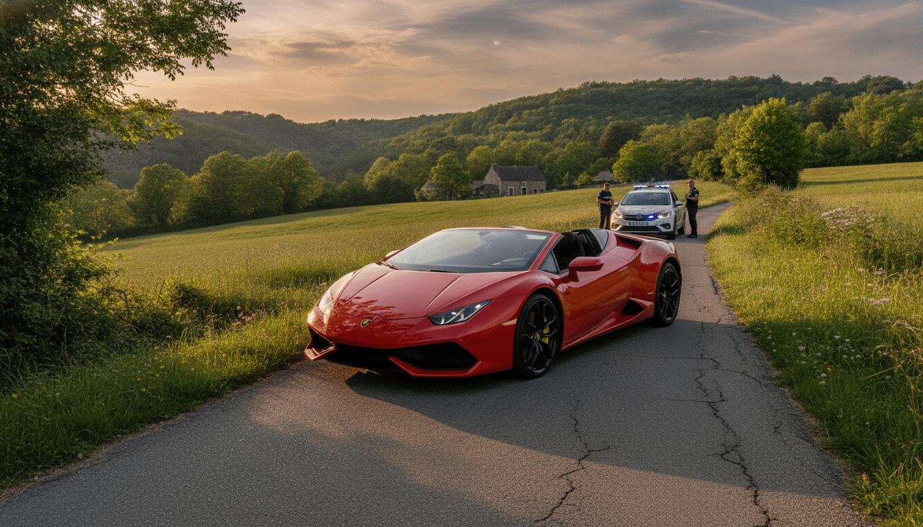 Lamborghini Huracan Spyder rouge arrêtée par les gendarmes