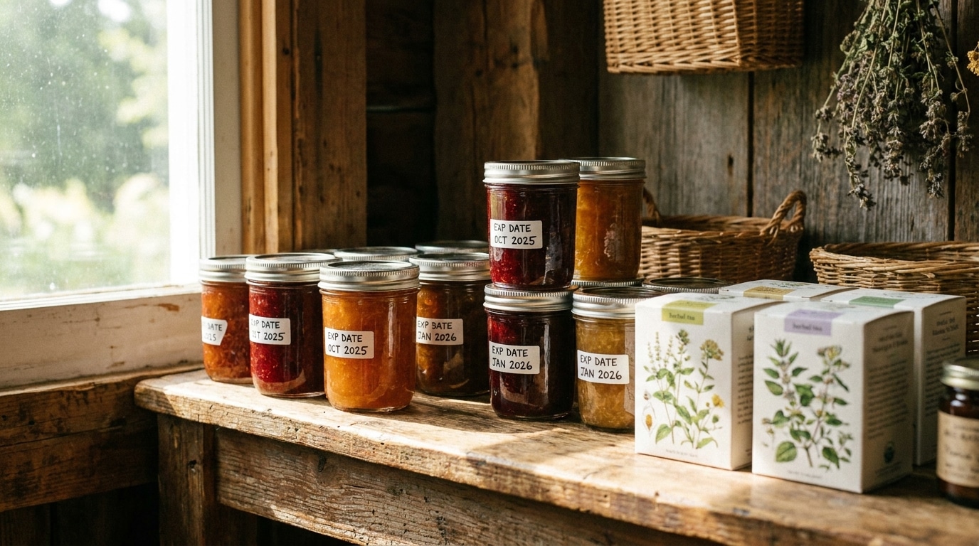 Pots de confiture artisanaux invendus sur une étagère en bois