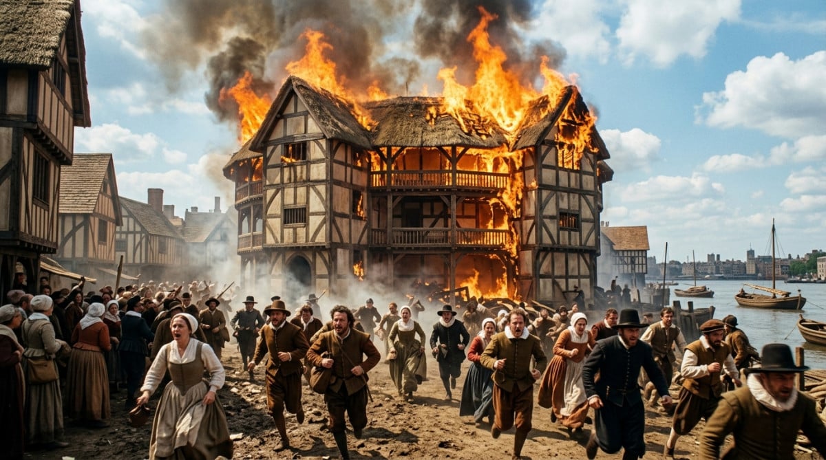 Le Globe Theatre de Shakespeare en flammes en 1613