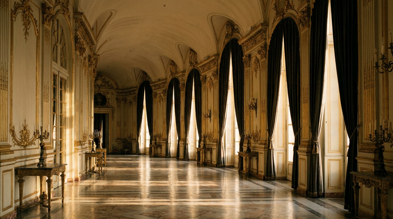 Couloir vide et solennel d'un palais officiel français