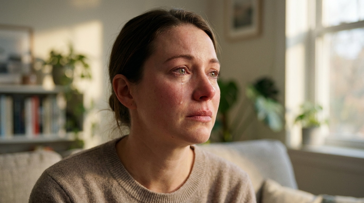 Visage ému d'une femme les yeux brillants de larmes
