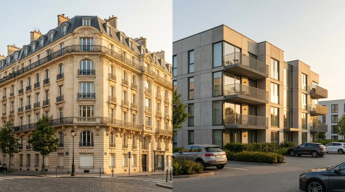 Immeuble parisien et résidence de banlieue côte à côte