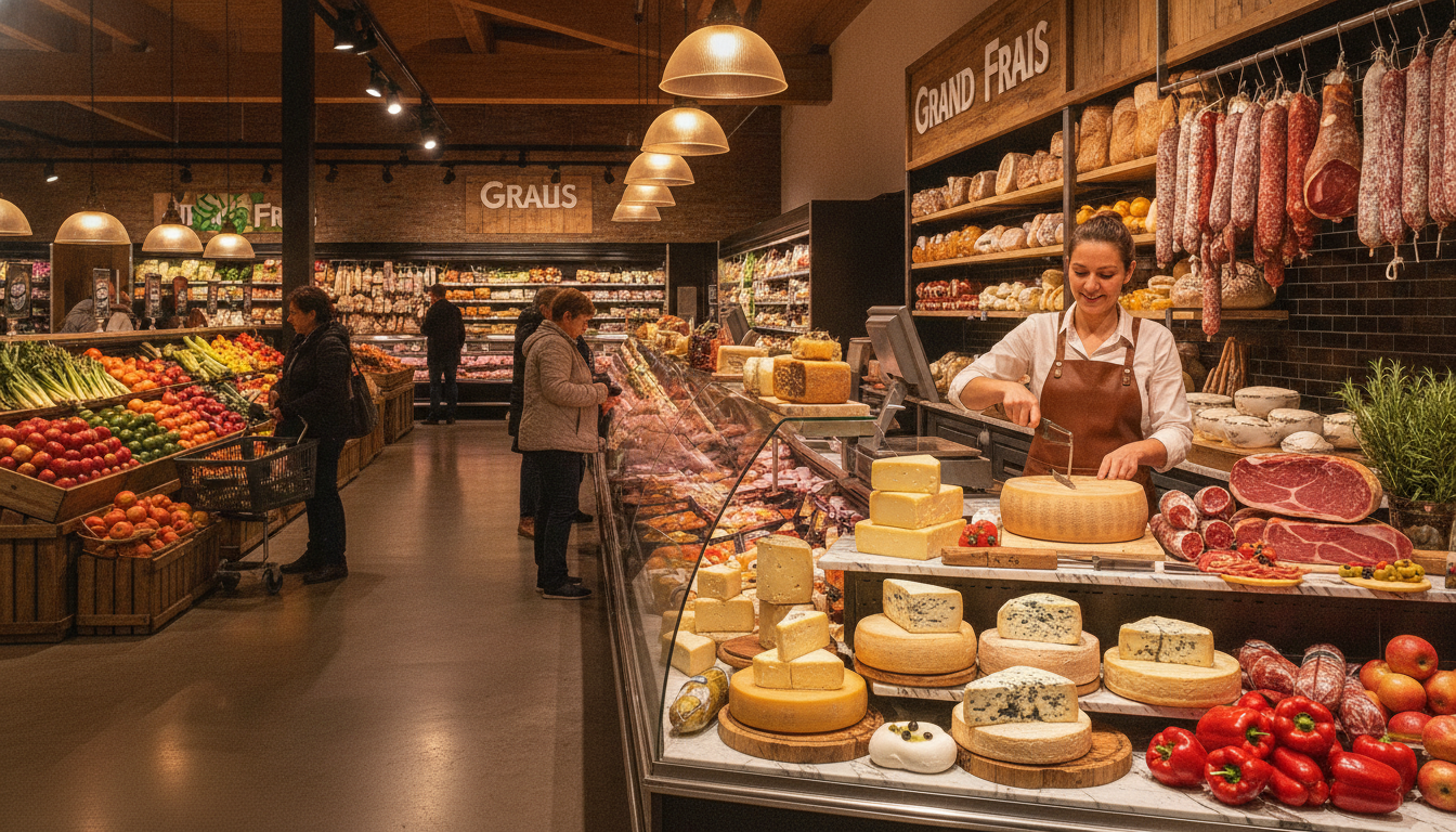 Rayon fromage à la coupe dans un magasin Grand Frais