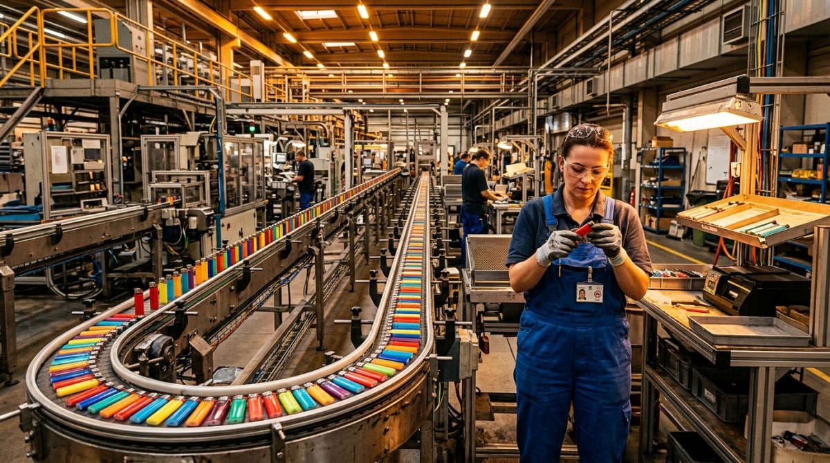 Ligne de production automatisée de briquets en usine