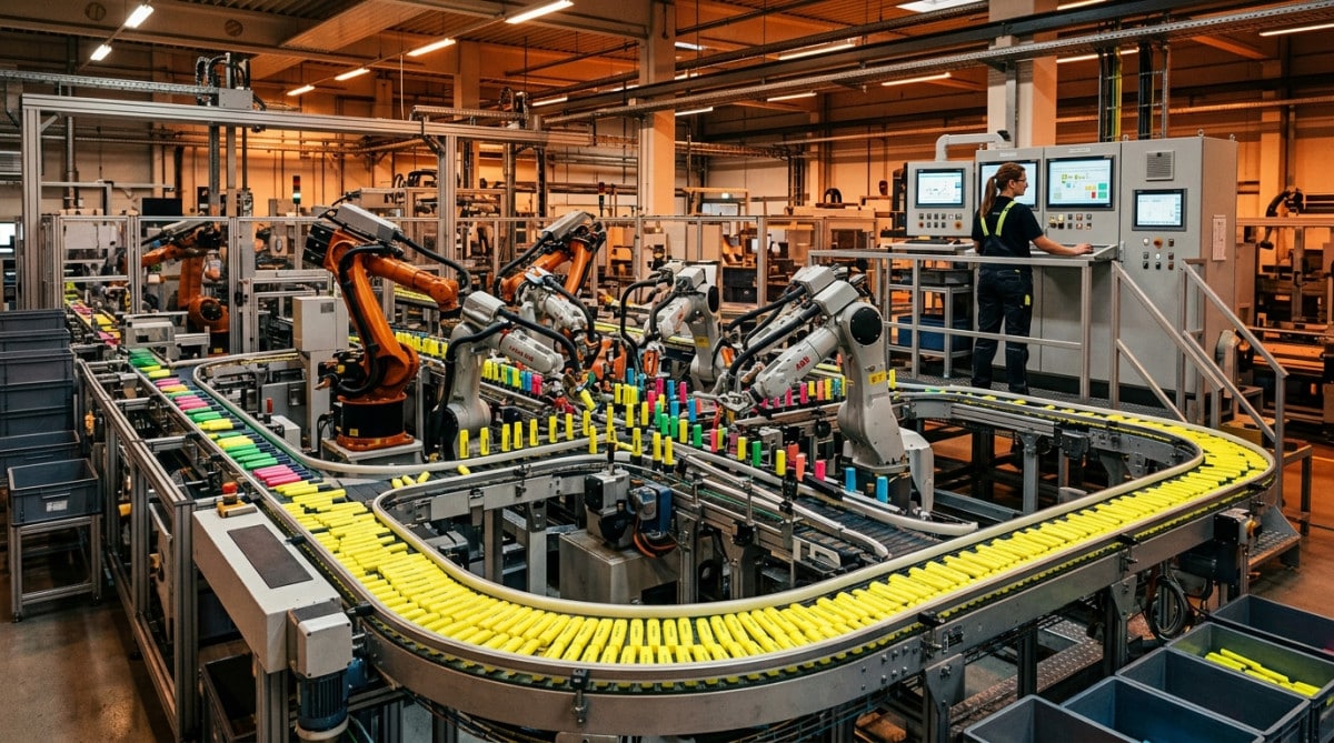 Ligne de production automatisée de surligneurs en usine