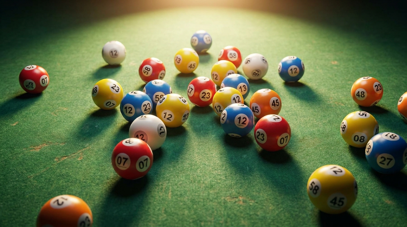 Boules de loterie colorées sur un tapis vert