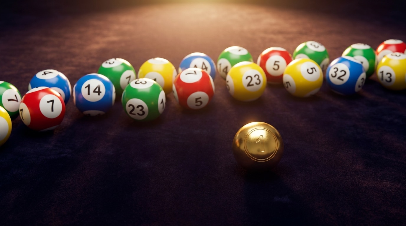 Boules numérotées de loterie sur un tissu sombre