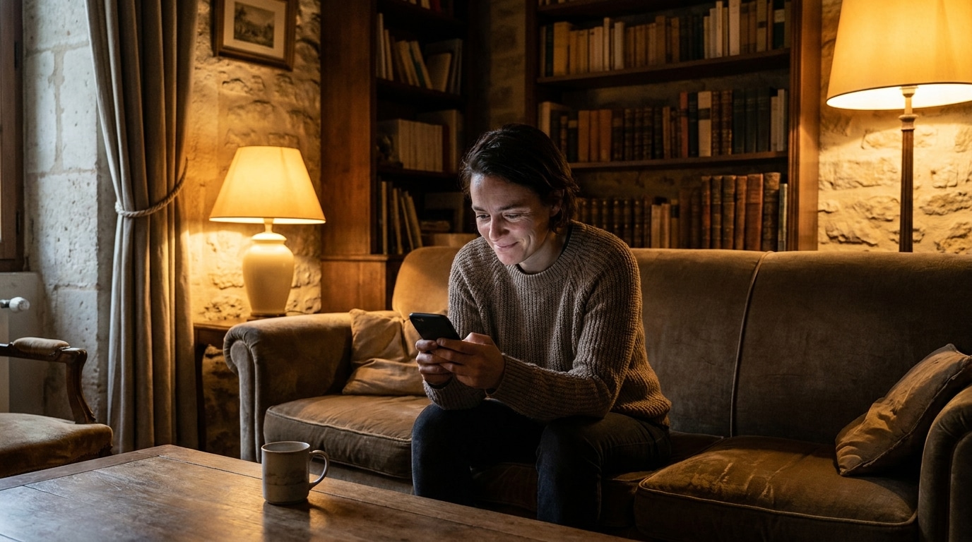 Personne consultant les résultats du tirage sur son téléphone