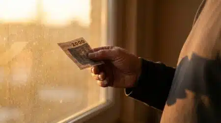 Main tenant un ticket de loterie en lumière dorée