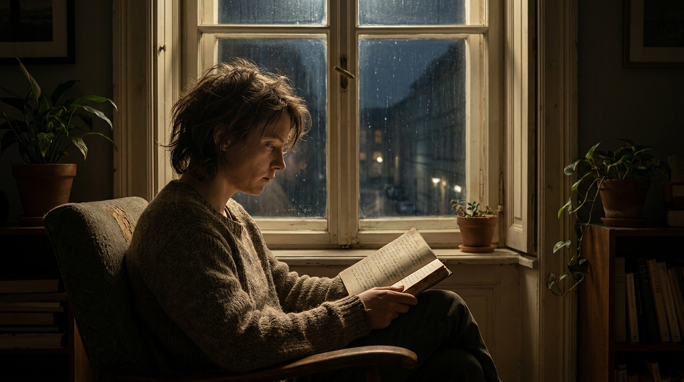 Personne pensive éclairée par la lumière de la lune