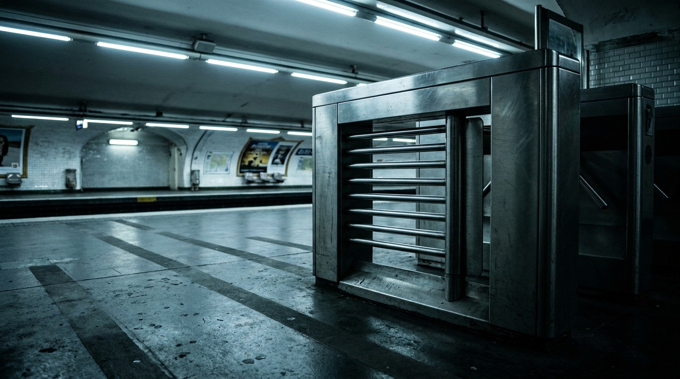 Portique métallique d'une station de métro parisienne