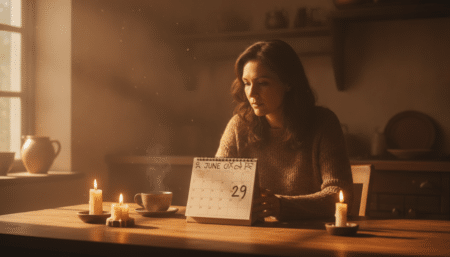 Femme pensive devant un calendrier marqué au 29 juin