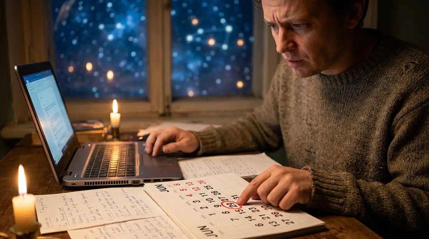 Personne consultant un calendrier avant Mercure rétrograde