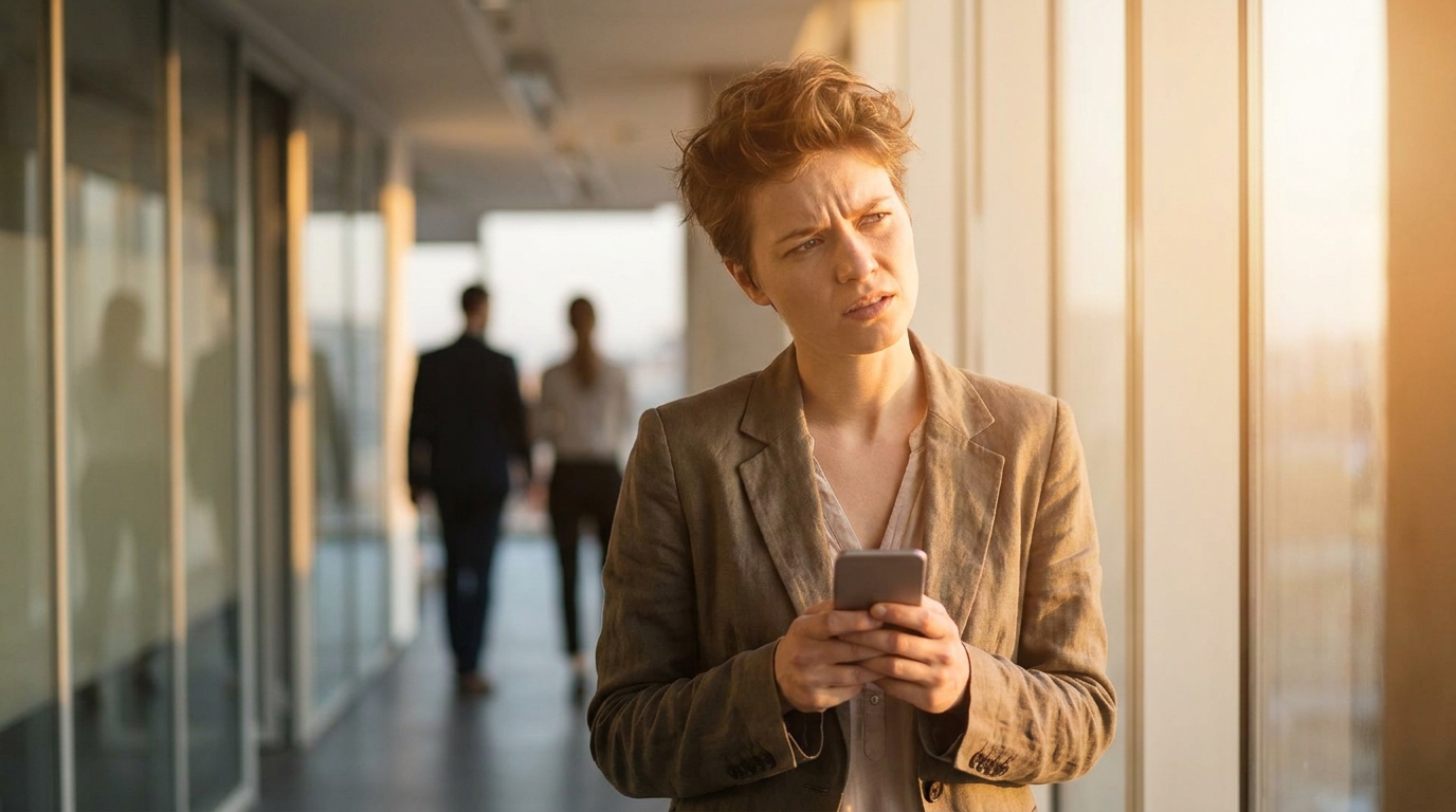 Personne confuse avec un smartphone au bureau