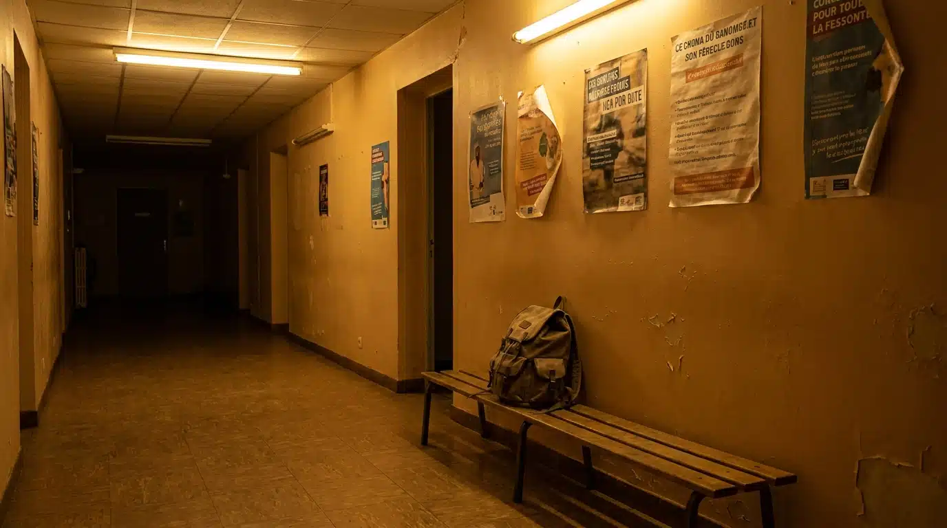 Couloir vide d'un foyer pour adolescents en France