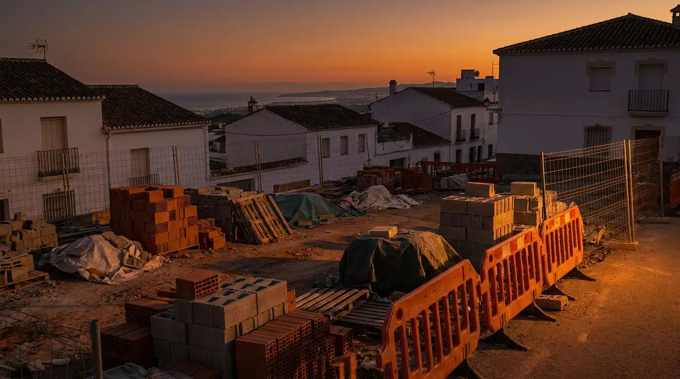 Chantier désert au crépuscule dans une ville du sud