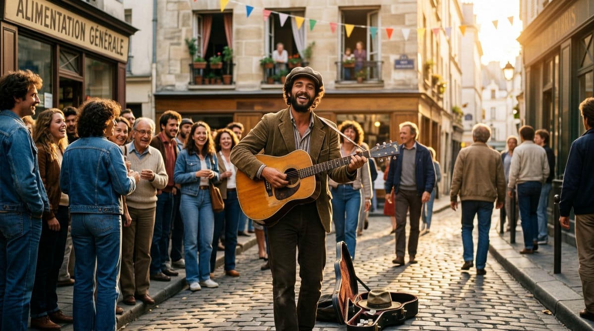 Musicien de rue jouant de la guitare lors de la première Fête de la musique