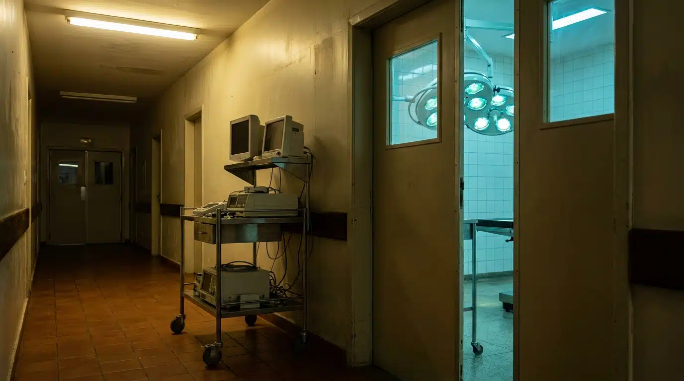 Couloir d'hôpital avec lumière chirurgicale visible