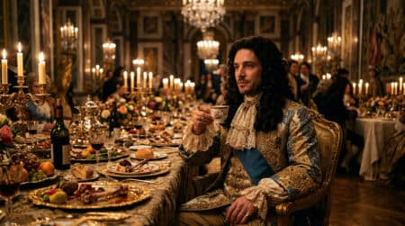 Noble français du XVIIe siècle buvant du café à Versailles