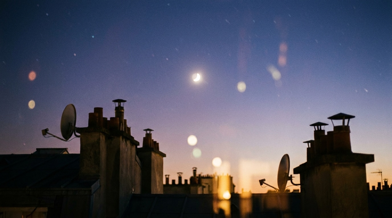 Croissant de nouvelle lune dans un ciel crépusculaire étoilé