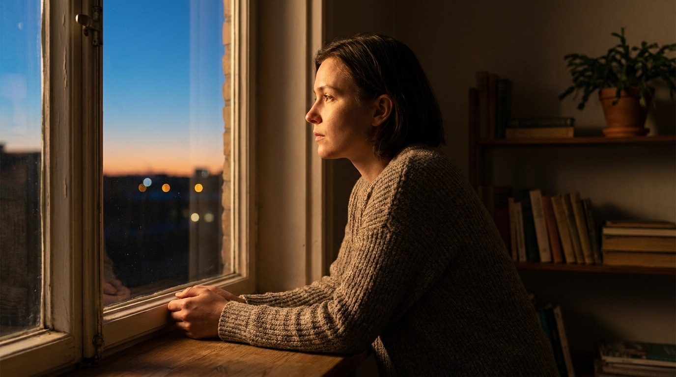 Personne pensive regardant le ciel au crépuscule