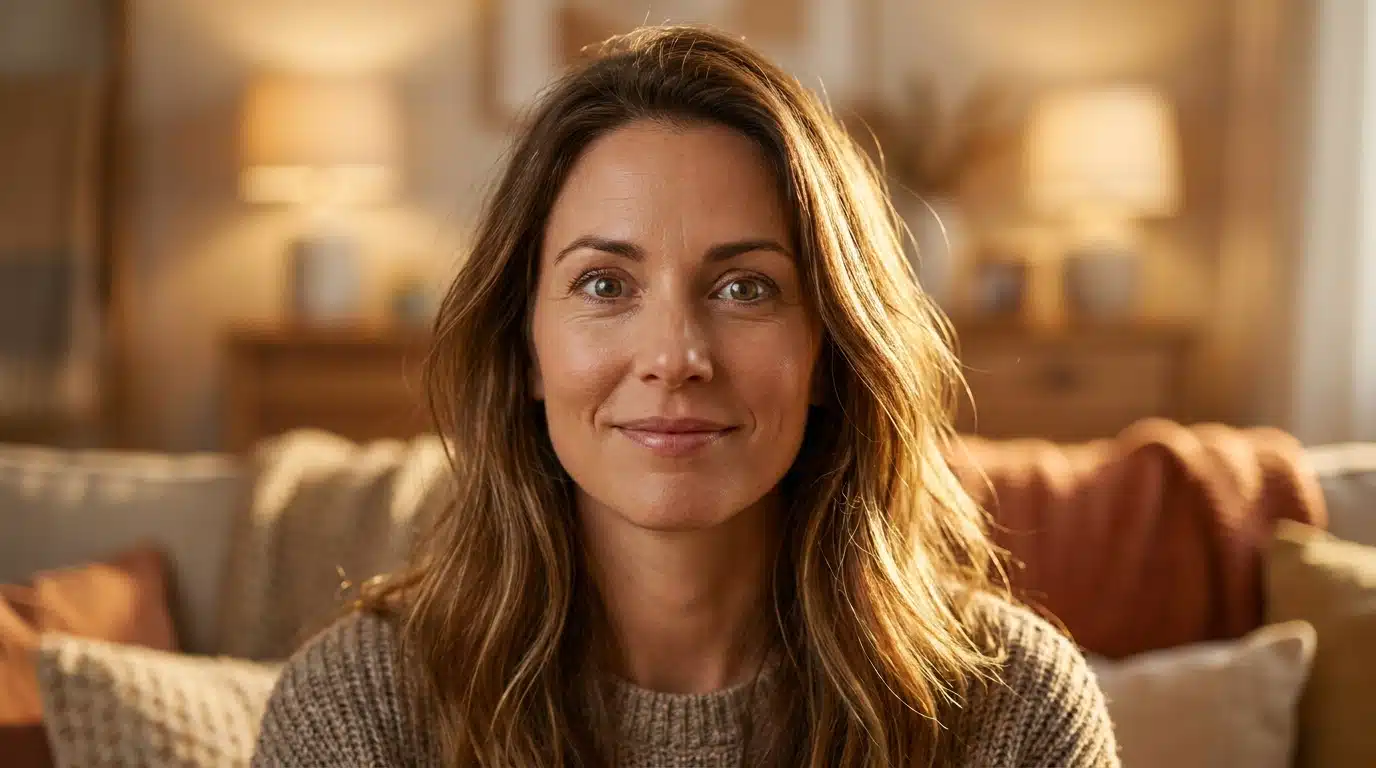 Femme souriante avec une expression pleine d'espoir