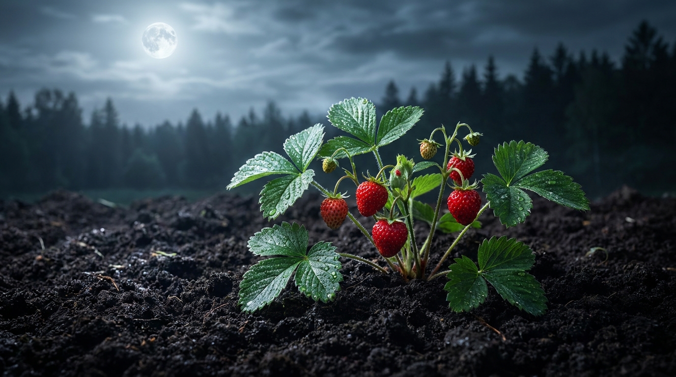 Fraisier sous la lumière argentée de la pleine lune