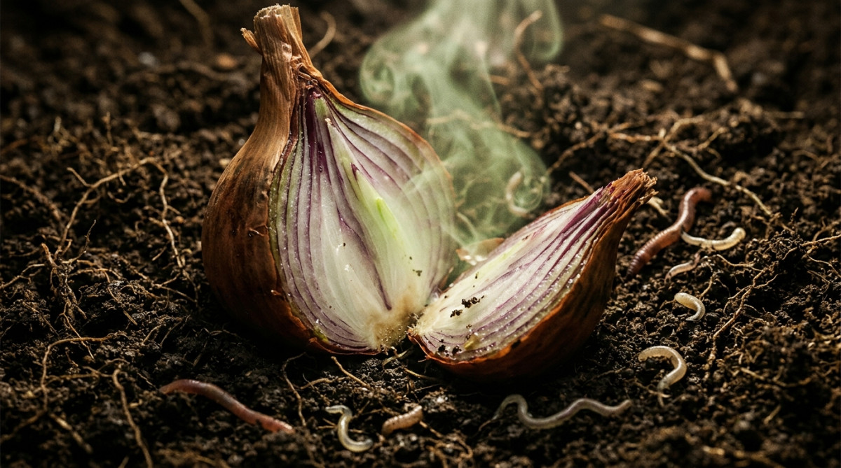 Oignon sous terre libérant un gaz contre les parasites