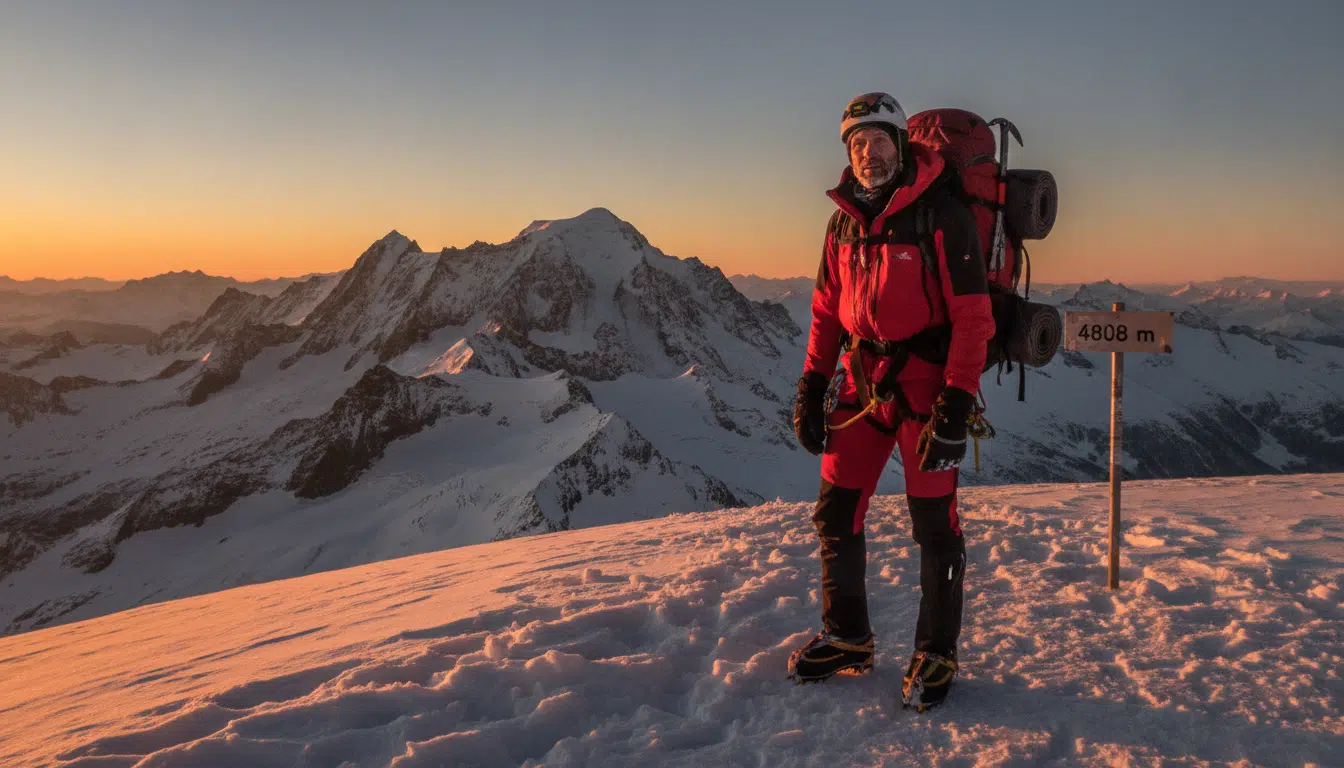 Nicolas Lehmann au sommet du Mont-Blanc au lever du soleil