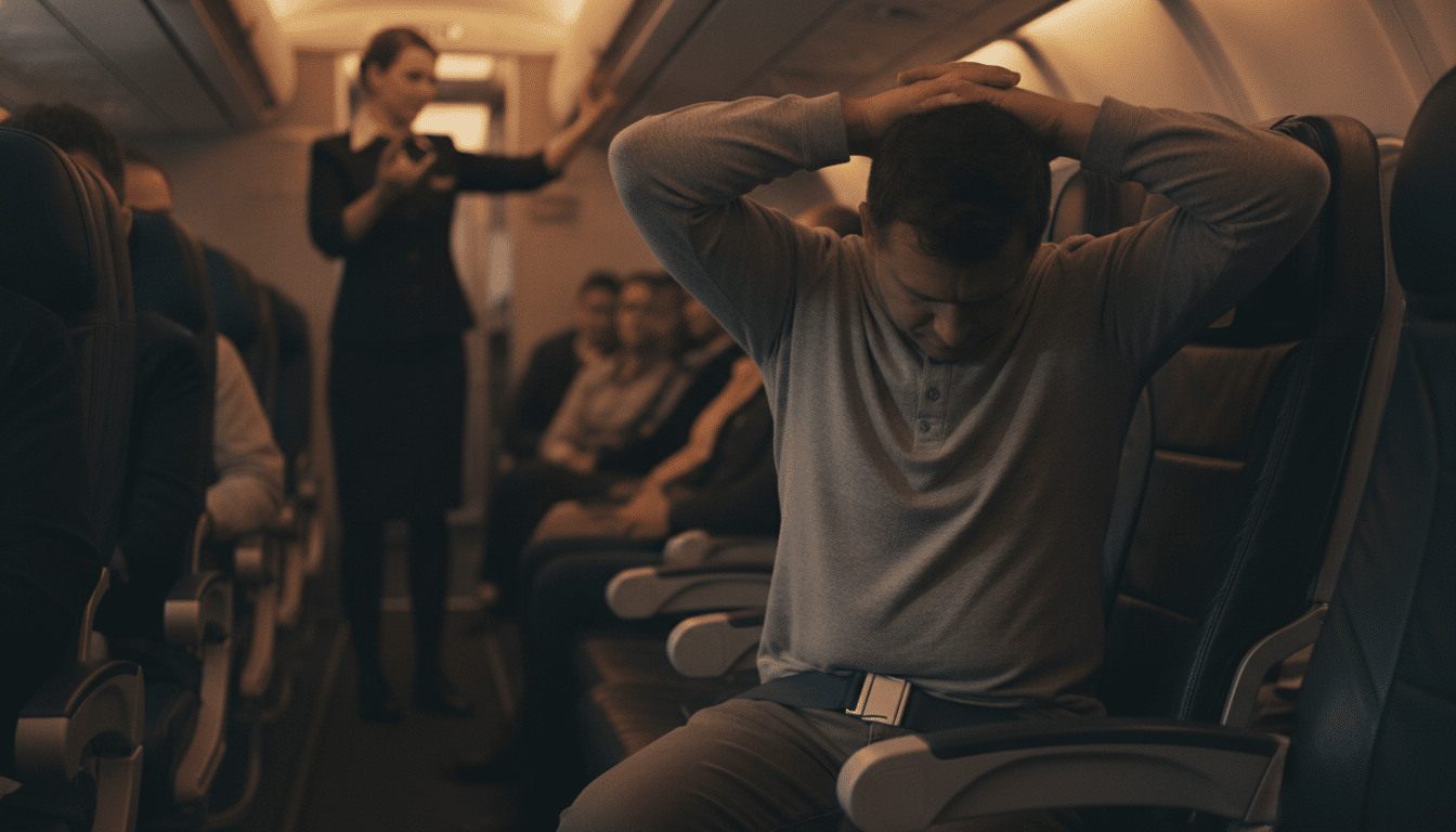 Passager en position de sécurité dans un avion