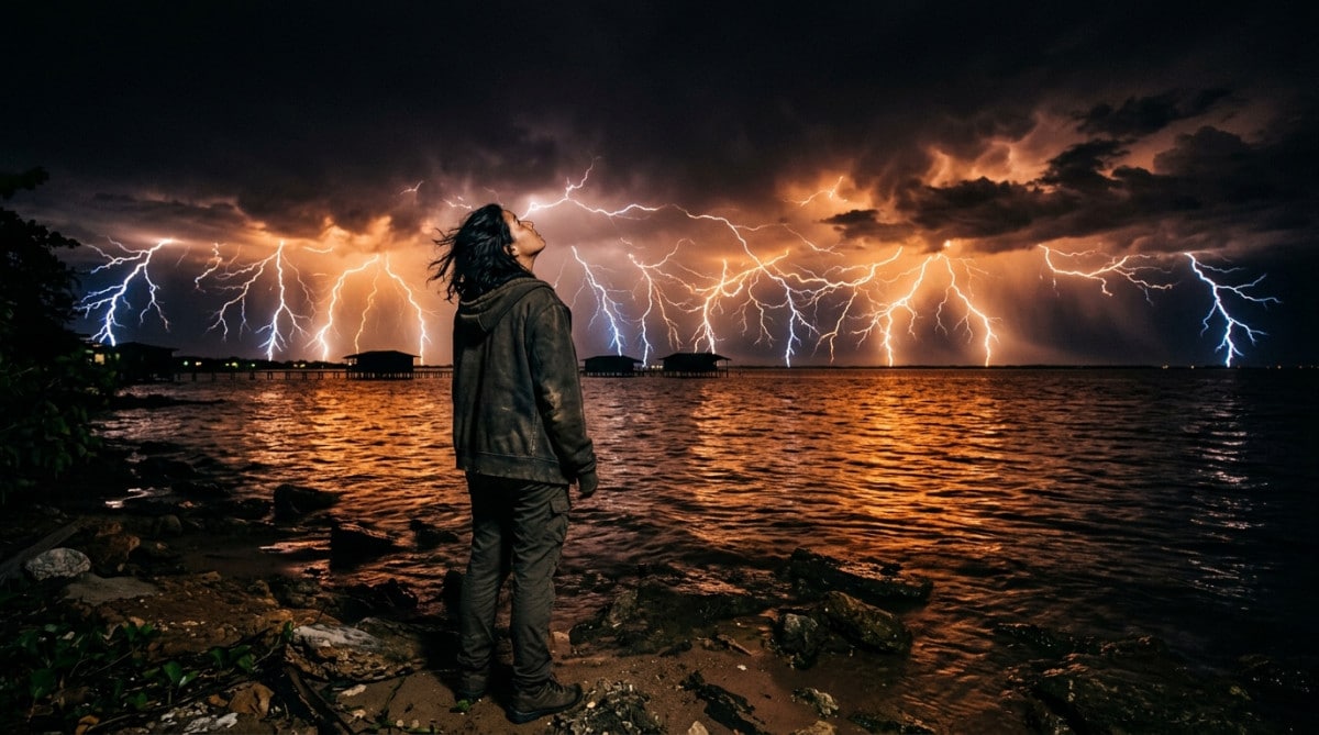 Orage électrique intense au-dessus du lac Maracaibo au Venezuela