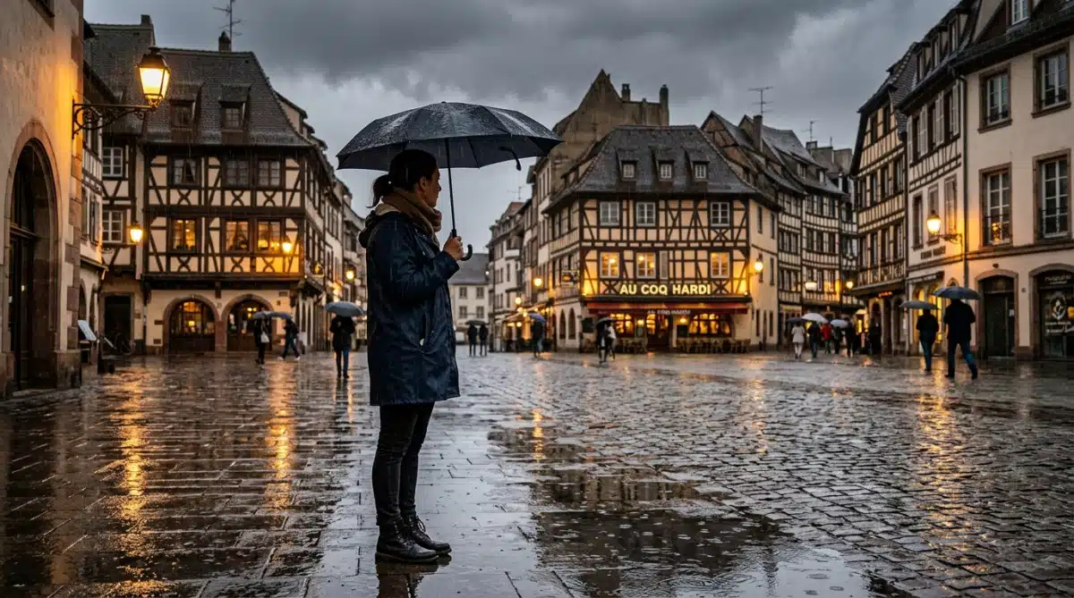 Orage et pluie sur une ville de l'Est français
