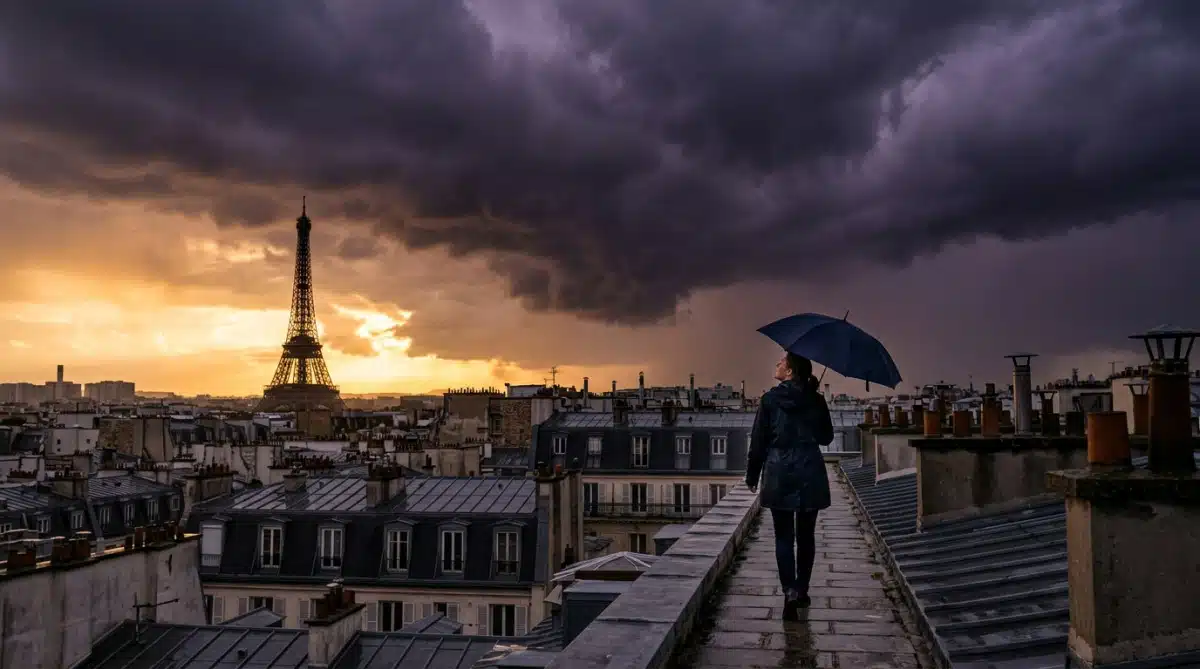 Orage menaçant au-dessus des toits de Paris