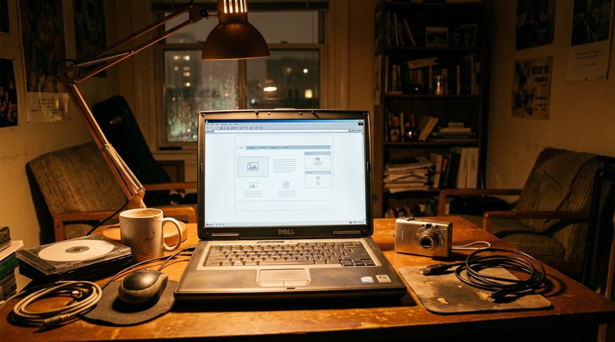 Ordinateur portable et caméra dans un appartement en 2005