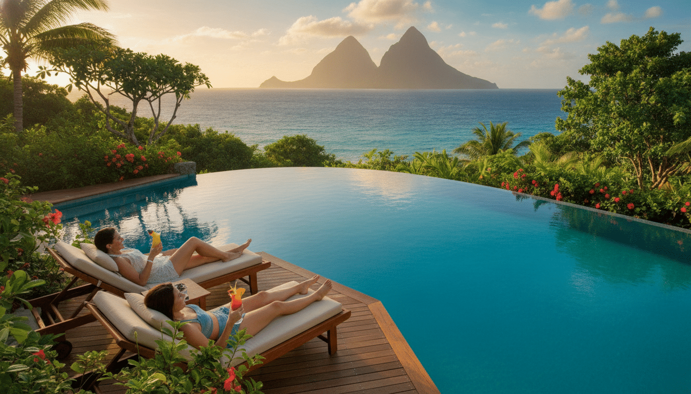Piscine à débordement d'un resort de luxe à Sainte-Lucie
