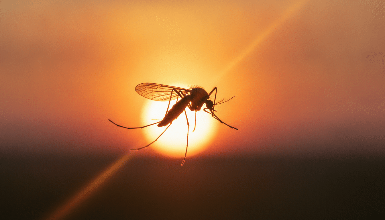 Moustique en vol au coucher du soleil