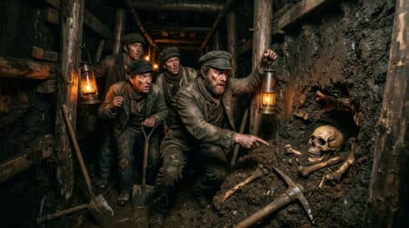 Ouvriers victoriens découvrant des ossements humains en creusant le métro de Londres