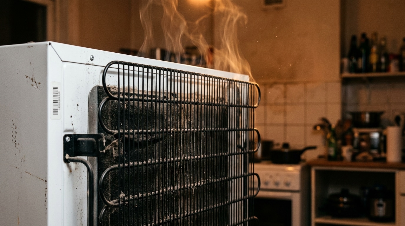 Grille condenseur arrière d'un réfrigérateur dégageant de la chaleur