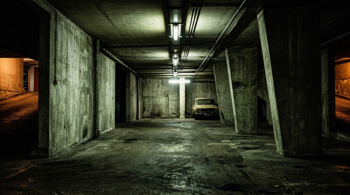 Parking souterrain français des années 70 en béton brut