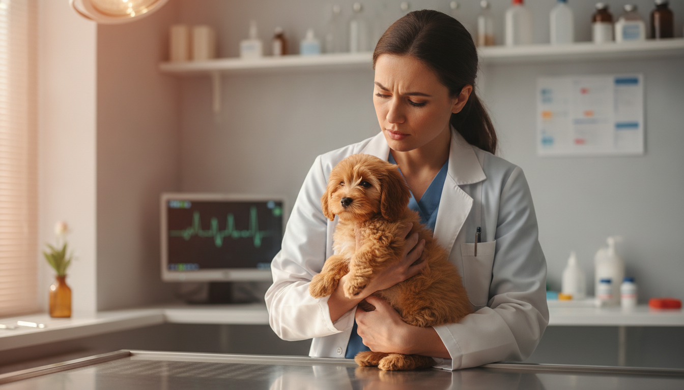 Vétérinaire examinant un chiot sur la table de consultation