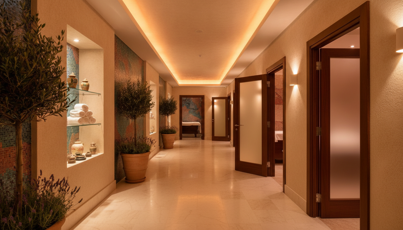 Couloir de spa dans un hôtel de luxe en Corse